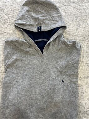 Polo by Ralph Lauren Gray Hooded Pullover with Navy Trim